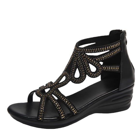 Wedge Sandals Women Dressy Summer Low Wedges Comfort Sandal Comfortable Strappy Casual Womens Sandals Black 8.5