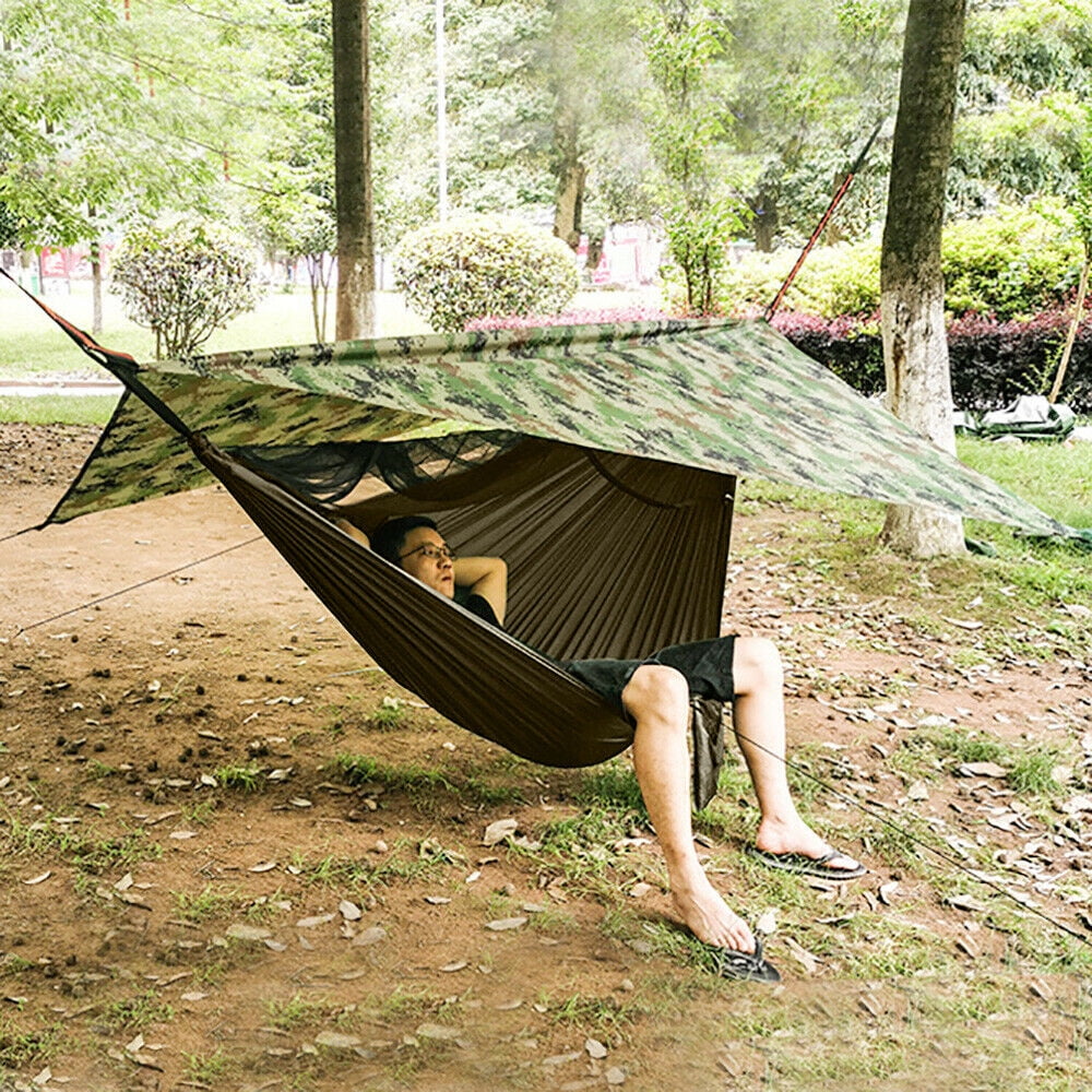 2 Person Camping Hammock Tent Mosquito Net+Waterproof Rainfly Tarp Shelter Cover 