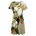 thumbnail image 4 of Vintage White Magnolia Pattern on Khaki Background Short Sleeve Dress Women Summer Evening Dresses Ladies Sundress, 4 of 7