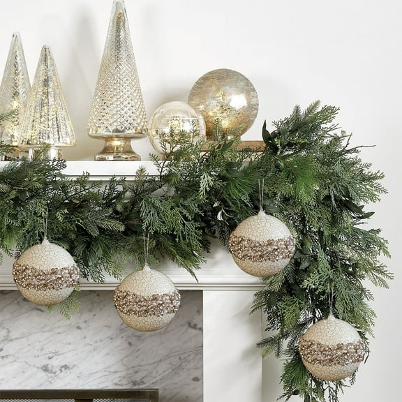 CaiYueKe Gold Glitter Cracked Hanging Ball Ornament 4 Inch Christmas Tree Pendant Festive Holiday Decorations Sparkling Sequins Party Arrangement Shiny Foam Ball for Xmas Tree Wreath Decor