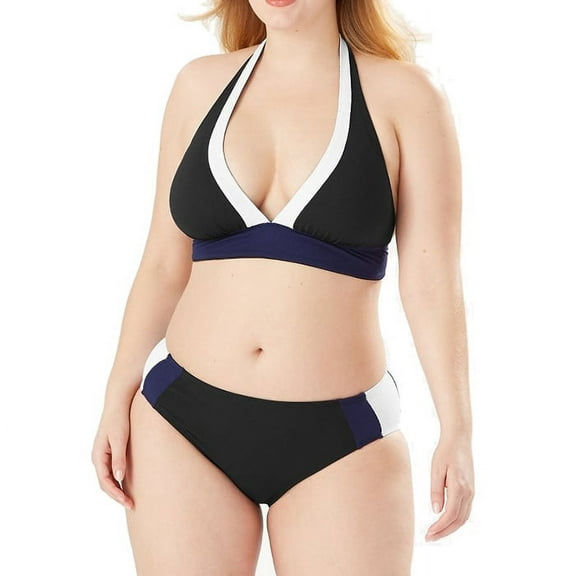 Tommy Bahama Color Block Reversible Halter Bra Top, Black, Medium