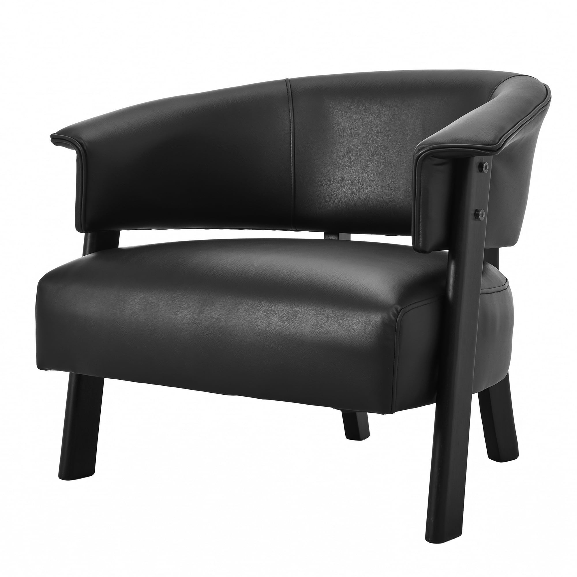 Leumius Faux Leather Wingback Accent Chair, Wrap-Around Back Upholstered Armchair with Solid Wood Legs, Single Sofa Reading Chair for Bedroom Living Room, Black