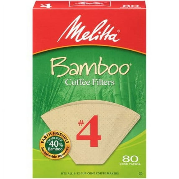 Melitta #4 Bamboo Paper Cone Coffee Filters, 80 Count