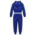 thumbnail image 2 of Doomiva Kids Boy Girl Jazz Hip Hop Dance Costume Shiny Metallic Top and Pants Suit Dancewear Blue 12-14, 2 of 6