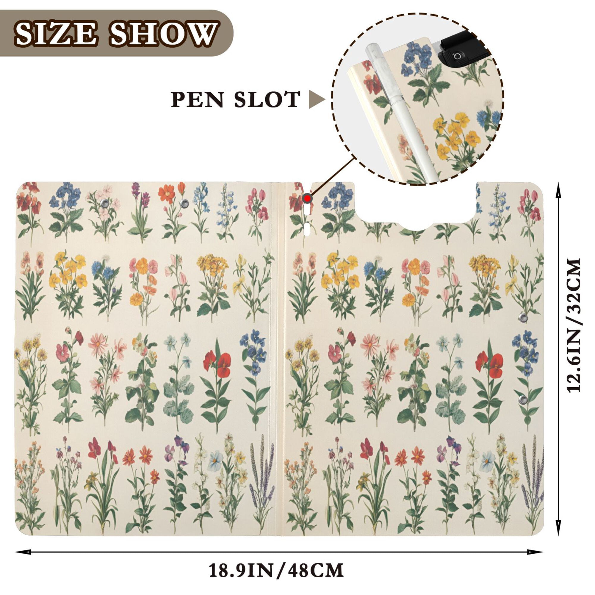 FORMRS A4 Clipboard Folder with Pen Holder Horizontal Foldable School Office Binder, Red Floral
