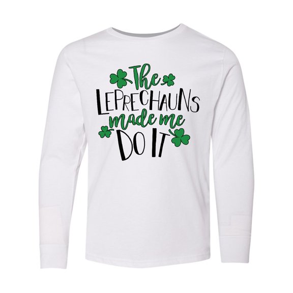 Inktastic St. Patrick's Day The Leprechauns Made me Do It Long Sleeve Youth T-Shirt