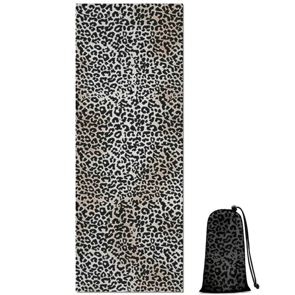 Black and Tan Leopard Print Hot Yoga Mat Towel Non Slip for Hot Yoga - Quick-Drying Yoga Mat Cover with 4 Corner Pockets with Travel Bag - Hot Yoga Towel Non Slip Grip Moisture Wicking Sweat 70"x26"