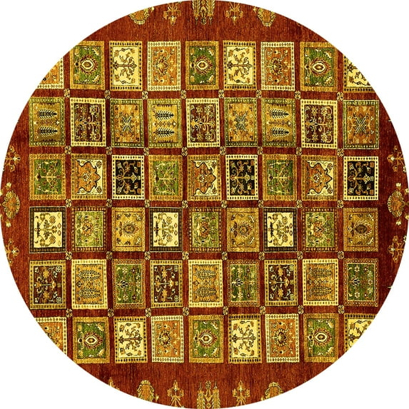 Ahgly Company Machine Washable Indoor Round Abstract Yellow Modern Area Rugs, 6' Round