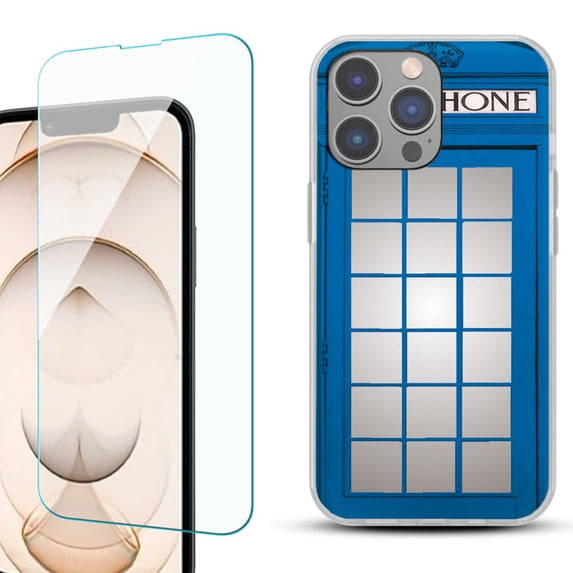 Slim-Fit Gel TPU Phone Case for iPhone 14 Pro, with Tempered Glass Screen Protector, by OneToughShield ® - Phone Booth Blue