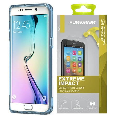 Puregear Horizontal Soft Case - Galaxy S6 Edge Plus Case Combo, PureGear Slim Shell Pro Anti-Shock Cover + Puretek Roll-On Screen Protector for Samsung Galaxy S6 Edge Plus + (SM-G928)