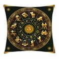 thumbnail image 1 of Astrology Throw Pillow Cushion Cover, Wheel Zodiac Astrological Signs in Circle with Sun Moon Image in Circle Print, Decorative Square Accent Pillow Case, 16 X 16 Inches, Black and Gold, by Ambesonne, 1 of 2