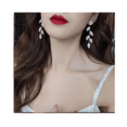 thumbnail image 3 of Par Aretes Hojas Colgante Pendiente Largo Plata, 3 of 4