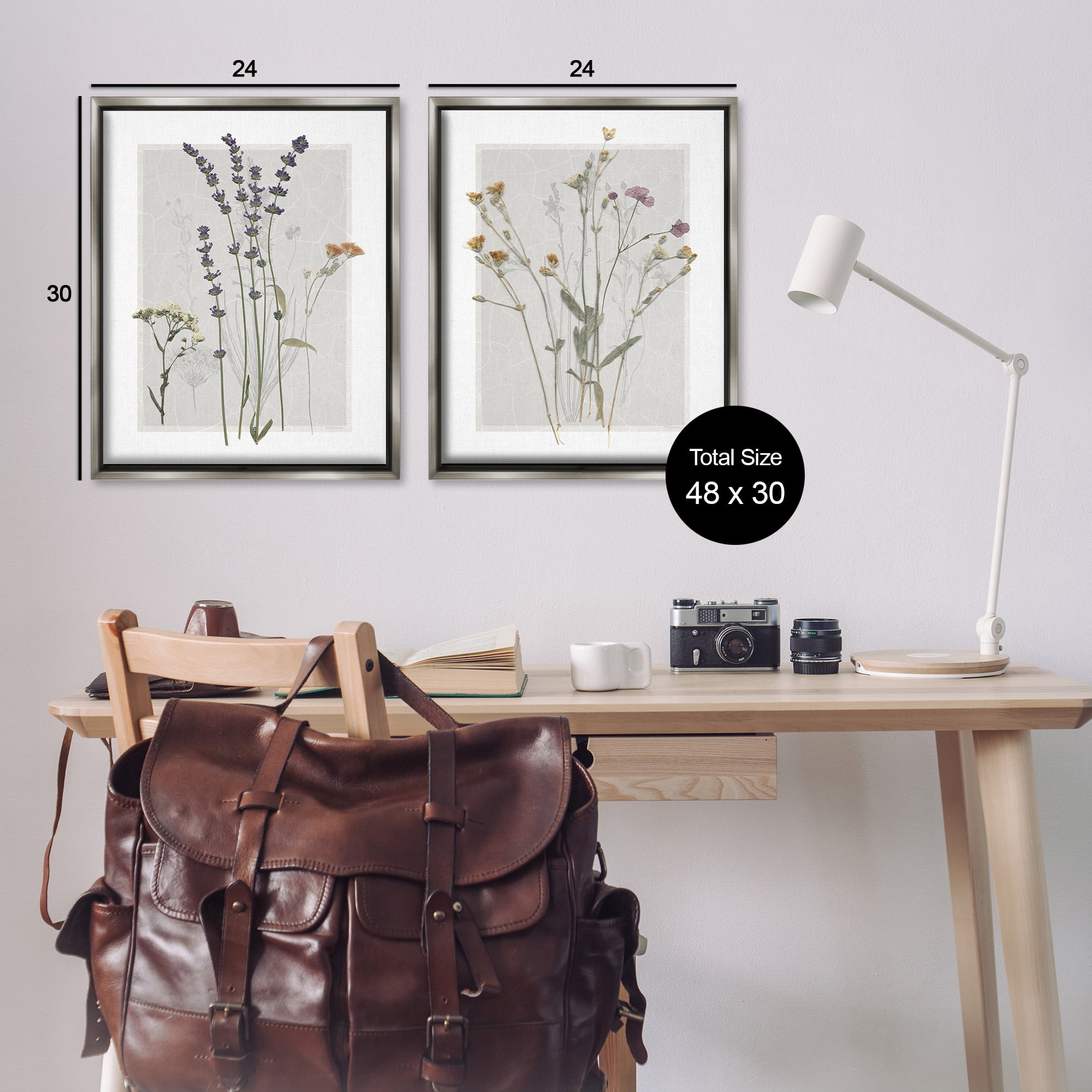 Stupell Industries Delicate Wildflower Herb Sprigs Botanical & Floral Painting Gray Floater Framed Canvas Art Print Wall Art, 25 x 31, Set of 2