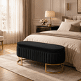 thumbnail image 6 of 46" Modern Velvet Storage Bench, Luxury Channeled Tufted End of Bed Bench with Hidden Storage and Gold Legs, Modern Glam Ottoman Bench for Bedroom, Living Room, Entryway, Black, 6 of 10