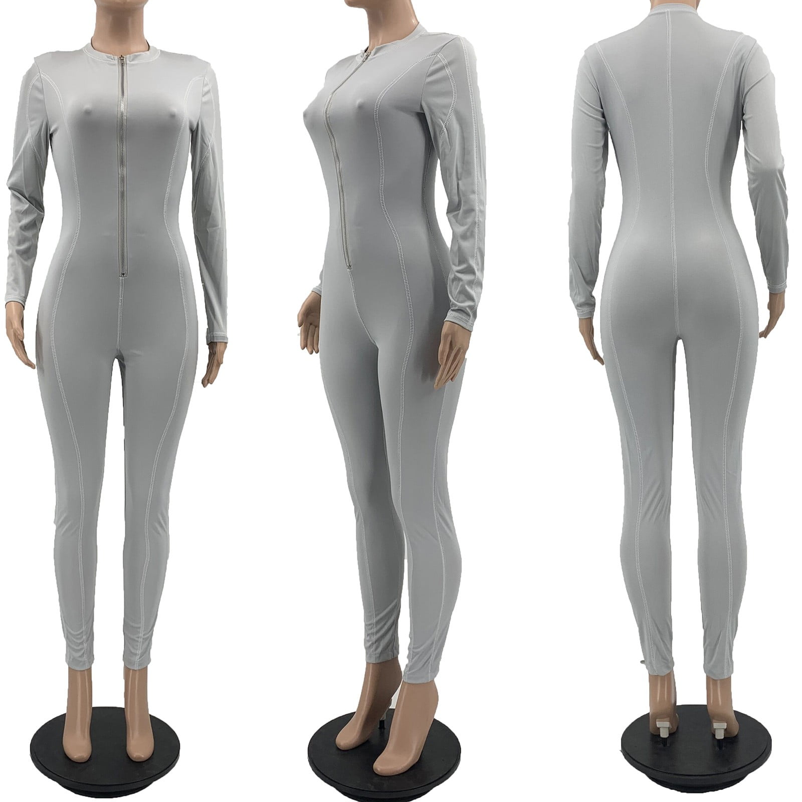 One-Piece Pants with Skin Penetrating Bottoms, Gray Slimming and