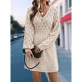 thumbnail image 5 of Women'S V Neck Scale Pattern Knit A Line Long Sleeve Dress Sweater Dress Khaki M, 5 of 10