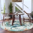thumbnail image 4 of 6Ft Round Rug, Coastal Crab Non-Skid Rubber Backing Large Area Rugs - Living Room Bedroom Home Office, Teal Nautical Beach Starfish Vintage Indoor Floor Mat Carpets Washable Rug, 4 of 9