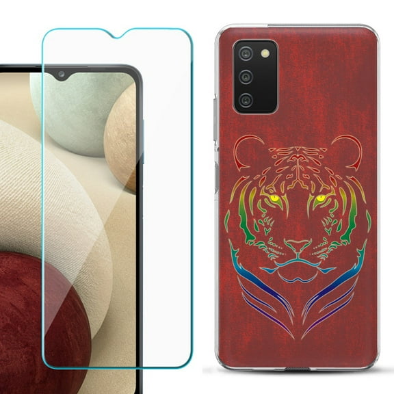 Slim-Fit TPU Fashion Phone Case for Samsung Galaxy A03s, with Tempered Glass Screen Protector, by OneToughShield ® - Night Tiger
