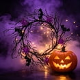 thumbnail image 4 of AZXY Twig Wreath with Black Bats Purple Spiders Halloween Wreath Decor, Halloween Decorations Indoor Outdoor Outside Yard Garden Door, Halloween Party Wreath Decorations for Home Lawn Patio Decor, 4 of 6
