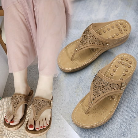 

Womens Wedge Flip Flops Ladies Comfortable Platform Bohemia Shoes Sandals With Arch Support Massage Function Casual Thong Sandal