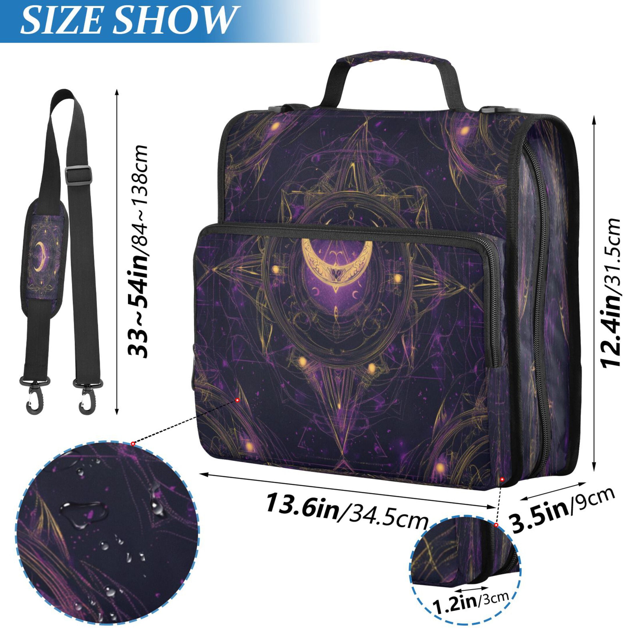 Water-Resistant 3-Ring Binder Organizer with Multiple Pockets Zipper Binder Bag for Office Ancient Symbol Pattern