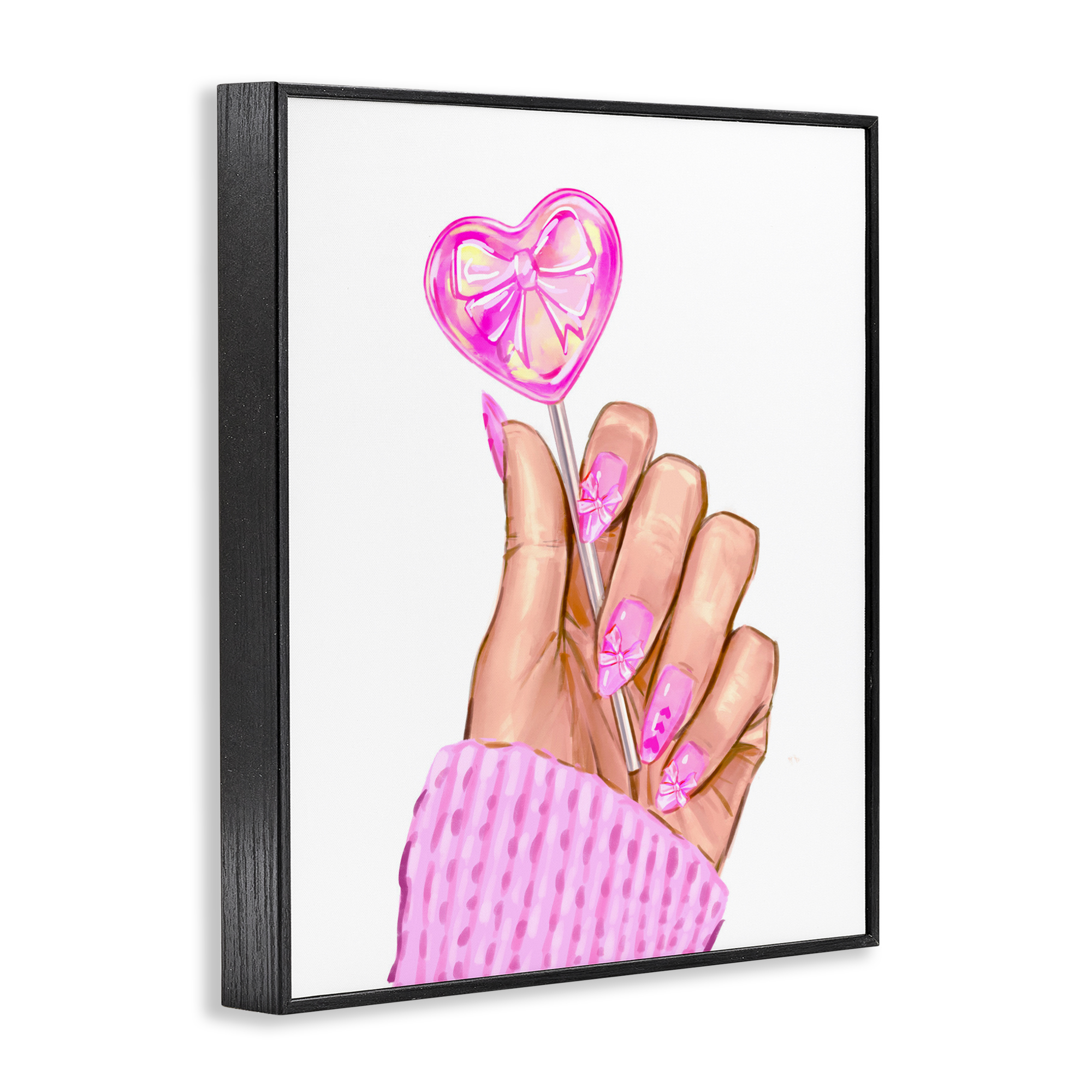 Pink Fashion Bow Lollipop Black Framed Giclee Art, design by Ziwei Li