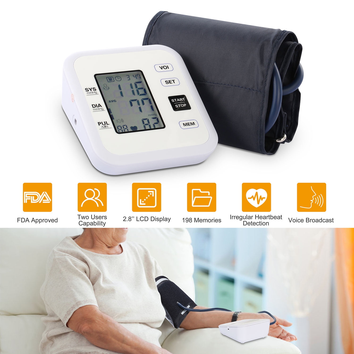iMounTEK Portable Digital Blood Pressure Monitor Upper Arm 2-Users Irregular Heartbeat & Hypertension Detector