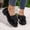 Black, variant on Crunowin Women's Bowknot Heel Loafers, Thick Sole Bowknot Decoration Height-Increasing Sole Trendy Comfortable Casual Footwear Wine