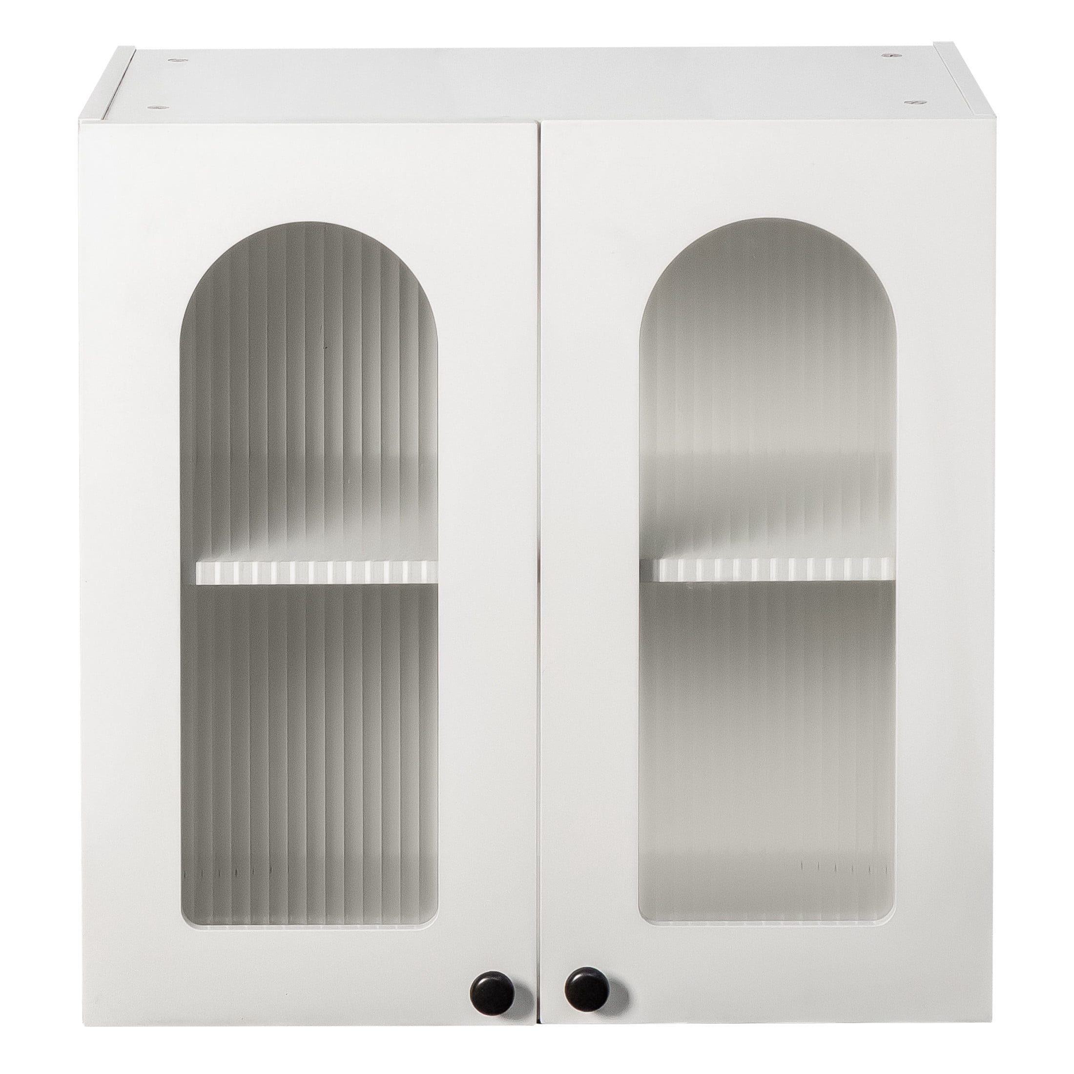 Noble House Arched Glass Door Wall Display Cabinet, Modern Floating Storage Cabinet for Kitchen & Bathroom, White