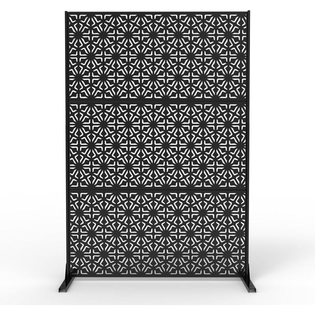YUSAZENS Galvanized Steel Outdoor Privacy Screen, 3-Piece Set, Weather Resistant for Patio Backyard Black