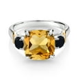 thumbnail image 2 of Gem Stone King 925 Silver and 10K Yellow Gold Yellow Citrine and Black Onyx 3 Stone Ring for Women (4.04 Cttw, Gemstone November Birthstone, Cushion 10MM, Round 4MM, Size 6), 2 of 3