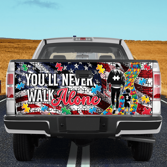 Lotusprinthandmade Autism Awareness Father and Son Tailgate Wrap 2 Sizes
