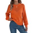 thumbnail image 2 of Women'S Crochet Sweaters Crew Neck Long Sleeve Cute Hollow Out Cotton Pullover Knit Tops Orange Color M, 2 of 9