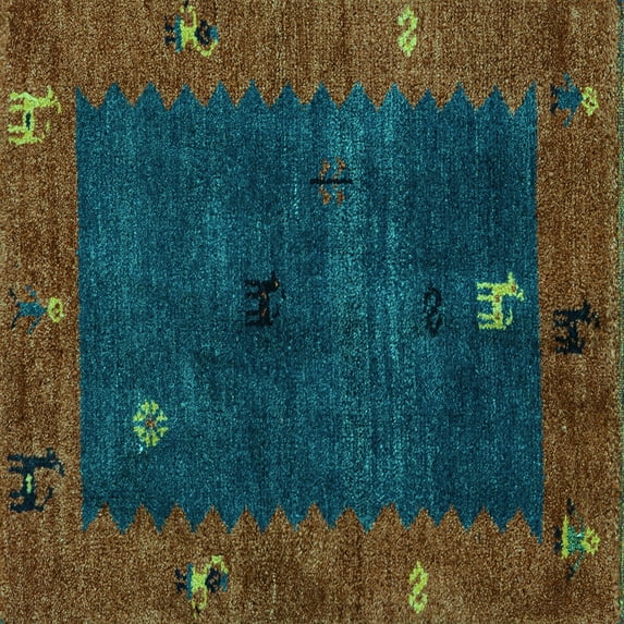 Ahgly Company Indoor Square Abstract Turquoise Blue Modern Area Rugs, 6' Square