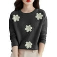 thumbnail image 2 of Women's Embroidered Beaded 3D Floral Sweater, Machine Knit Crewneck Pullover, Dimensional Floral Applique Blouse, Elegant Floral Embroidery Top, Holiday Party Sweater for Women Black M, 2 of 9
