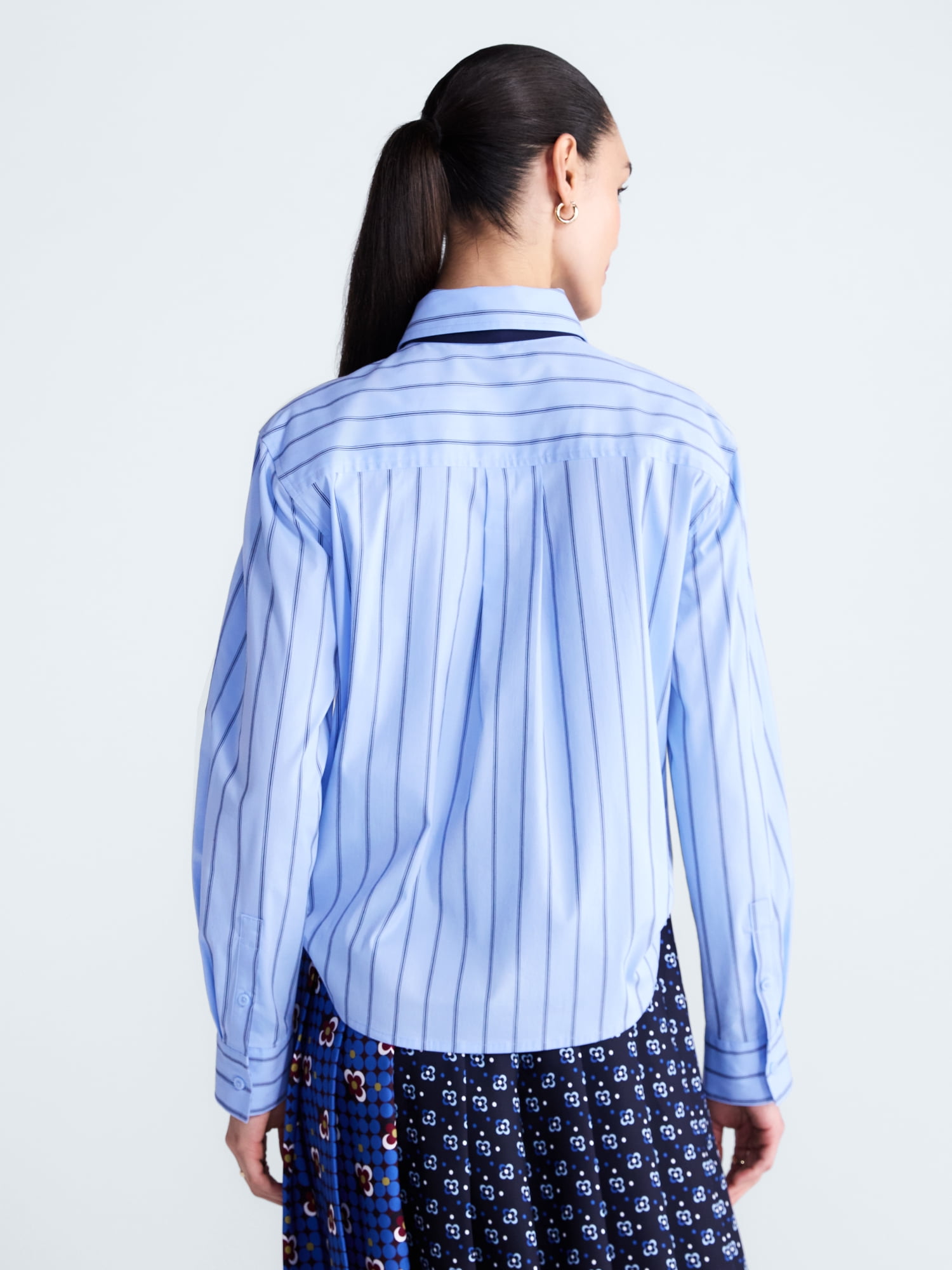 Free Assembly Women's and Women's Plus Button Front Shirt with Satin Tie, Sizes XS-4X