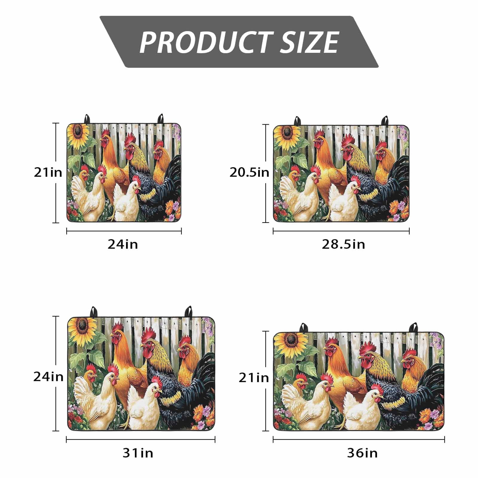 Retro Rooster Stove Top Cover for Electric Stove, Heat-proof & Non Slip Glass Top Stove Cover Protector, Farmhouse Watercolor Animals Floral Kitchen Flat Cooktop Rubber Mat 24x21 Inches