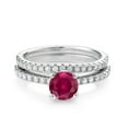 thumbnail image 2 of Gem Stone King 925 Sterling Silver Red Created Ruby and White Moissanite Wedding Engagement Band Bridal Set Ring for Women (1.49 Cttw, Gemstone July Birthstone, Available in Size 5, 6, 7, 8, 9), 2 of 5