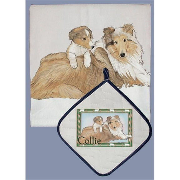Pipsqueak Productions DP860 Dish Towel and Pot Holder Set - Collie