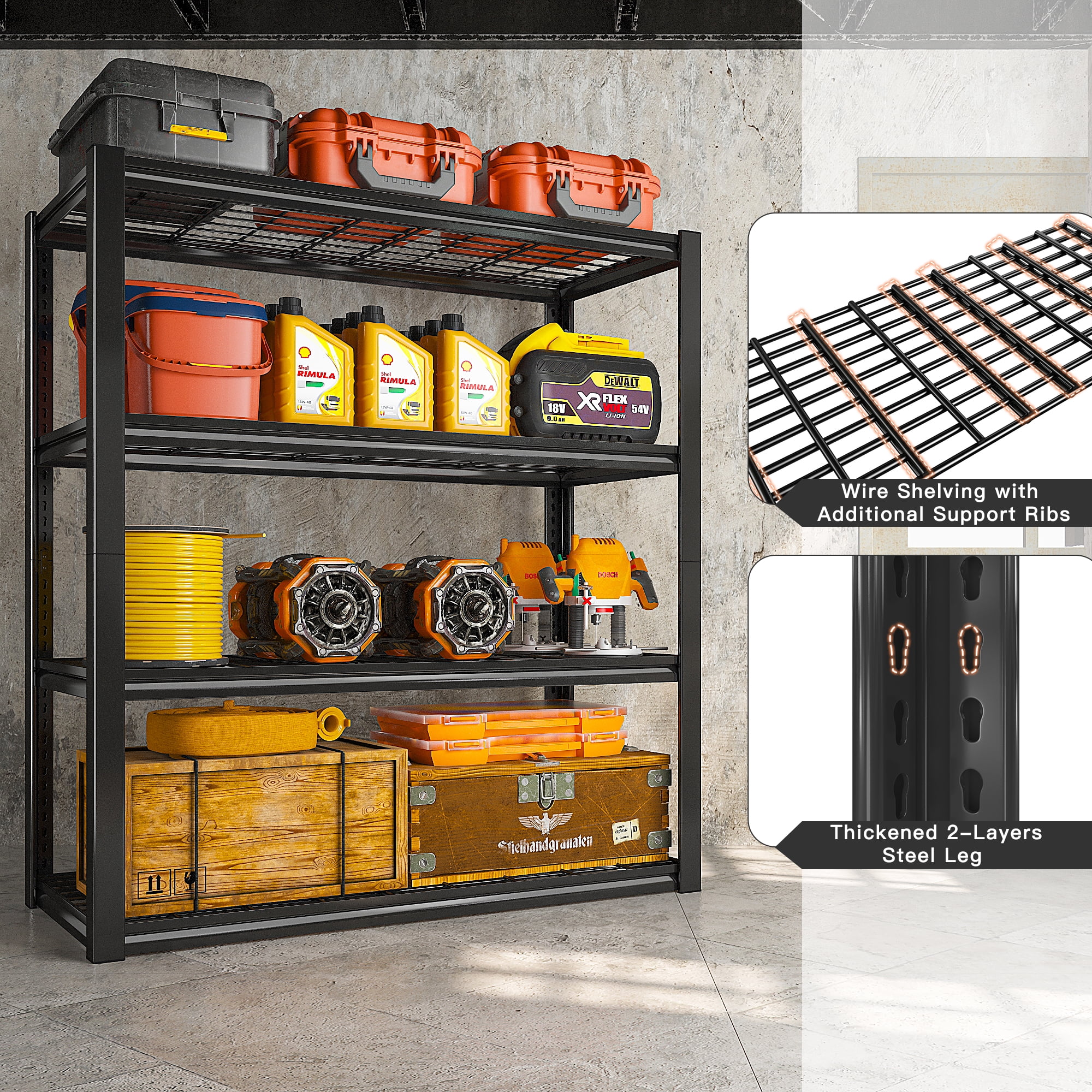 REIBII 2200LBS Garage Shelving Units Heavy Duty  Adjustable Metal Shelving 4 Tier Storage Shelves,39.4" W x 19.7" D x 59.9H