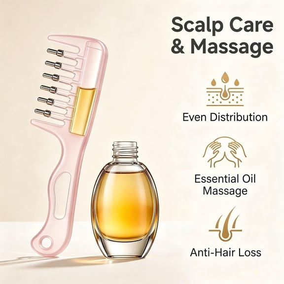 Wide-Tooth Scalp Massage Comb,Transparent Hair Oil Applicator with Roller Balls,Hair Growth Serum Dispenser for Scalp Care,Follicle Massage and Hair Treatment,
