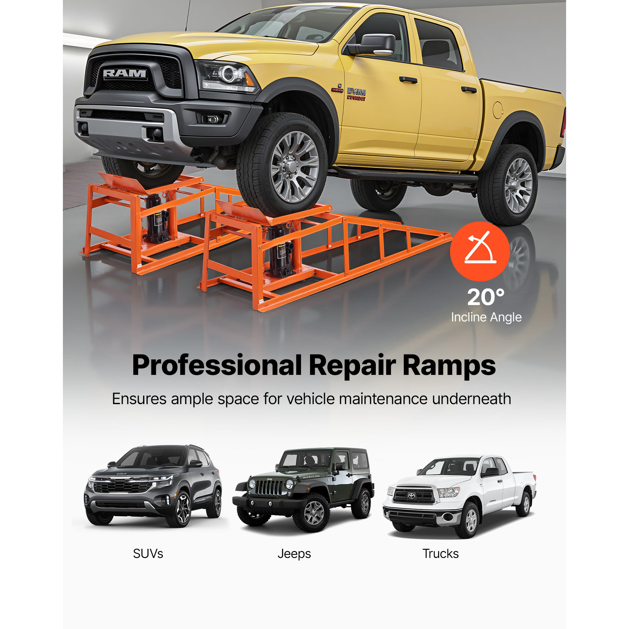 KFFKFF 2 PCS 5T Hydraulic Car Ramps, 11000 lbs Capacity, 10-14.2 Inch Lift Range, 4-Stage Height Adjustable,Heavy-Duty Vehicle Ramps for Garage Maintenance, Oil Changes, and Auto Repairs