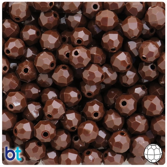 BeadTin Chocolate Opaque 10mm Faceted Round Plastic Beads (225pcs)