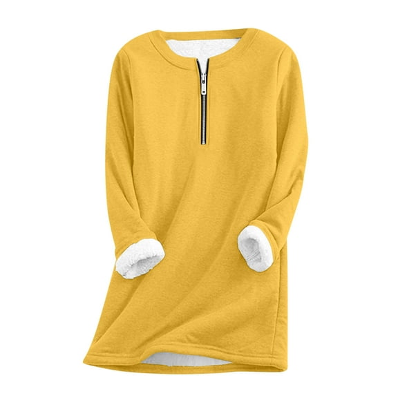 YABCSAZ Fleece Sweatshirts for Women Winter Warm Sherpa Lined Half Zip Crewneck Pullover Loungewear Soft Comfy Long Sleeve Tunic Tops with Pockets