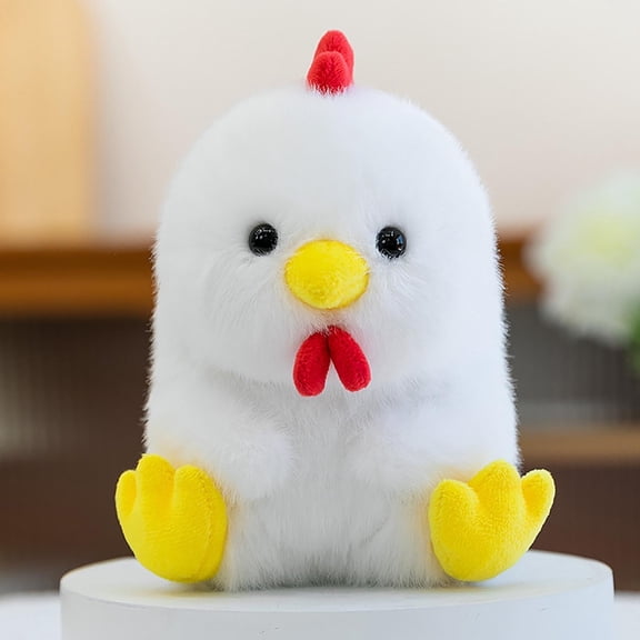 Cute Sitting Chicken Stuffed Animal 5.91 Inch Soft White Plush Toy For Bedtime Shelf Decor And Companion Gifts