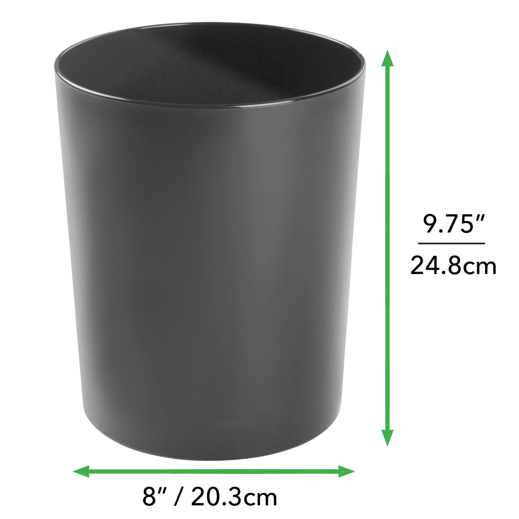 mDesign 2 Piece Plastic Bathroom Set, Bowl Brush and Trash Can - Black