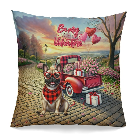 Be My Valentine's French Bulldog Truck Full of Love Flower Balloon Pillowcase Double Sided Dog Lover Gifts Pillow Case Covers - 02029