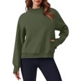 thumbnail image 2 of Women's Sweatshirt Long Sleeve Casual Comfort Loose Lightweight High Neck with Pocket Solid Color Fashion Top for Women Daily Wear,Dark Green,S, 2 of 6