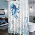 thumbnail image 3 of Retro Oceans Shower Curtains for Bathroom, Watercolor Light Blue Octopus Starfish Seaweed Washable Fabric Shower Curtain with Hooks Waterproof Bathroom Decor Sets, 72 x 72 Inches, 3 of 9