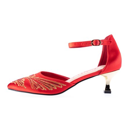 

Lady Couture Kate Open Side Instep Strap Embroidered Pump Red 11